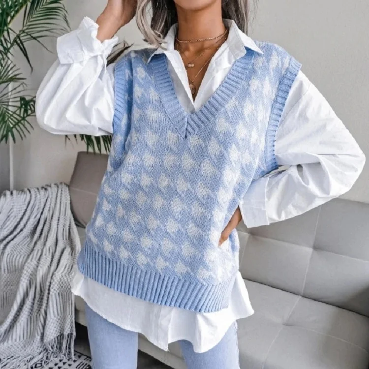 Uveng Uveng And Autumn New Sweater Women Casual Knitting Vest Thousand Bird Case Jacket Women's Clothing
