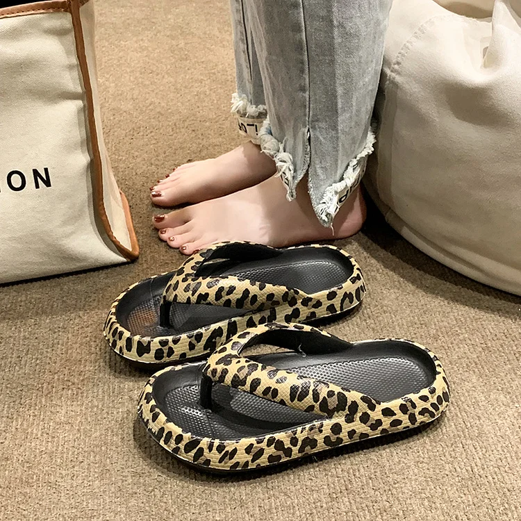 Women's New Summer Toe Clip Thick Sole Leopard Print Sandal  Stunahome.com