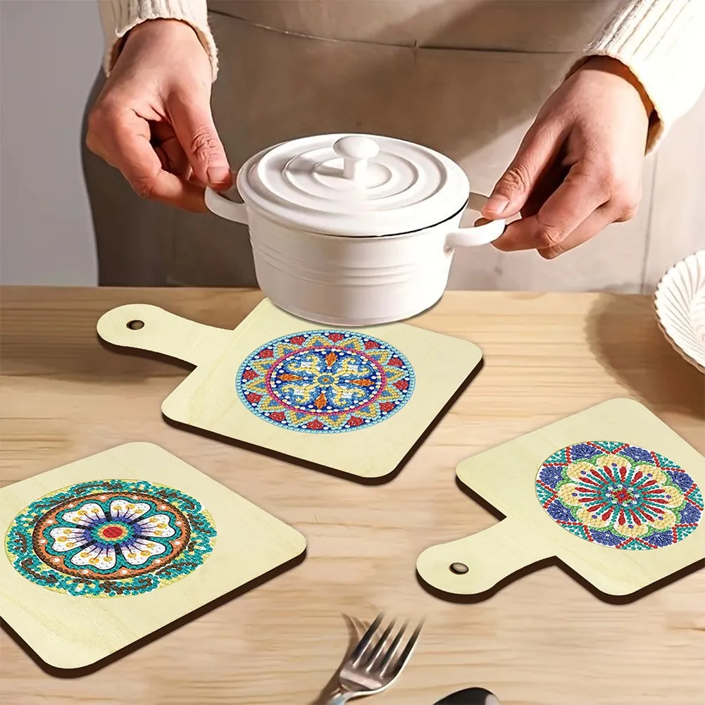 4Pcs Mandala DIY Diamond Painting Placemats Rhinestone Table Mats for Adults