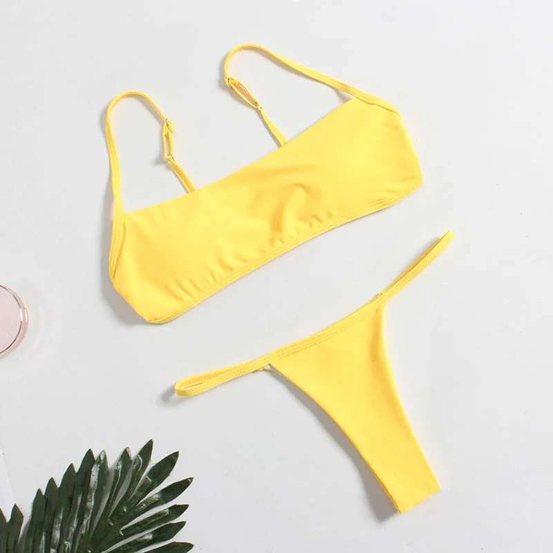 2020 New sexy bikini set backless swimwear women striped swimsuit bathing suit female solid biquini Brazilian Monokini Beachwear