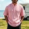 Men's Vacation-Style Cotton-Linen Henley Shirt by Inlyline