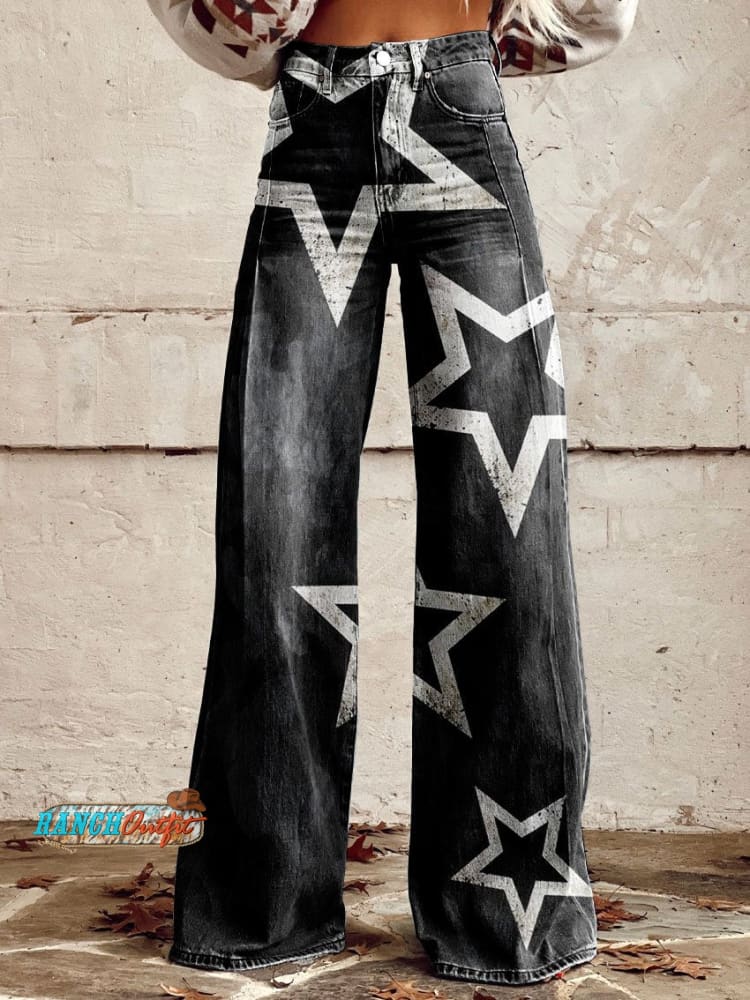 Women’s Vintage Stars Print Casual Wide Leg Pants Multicolor / S
