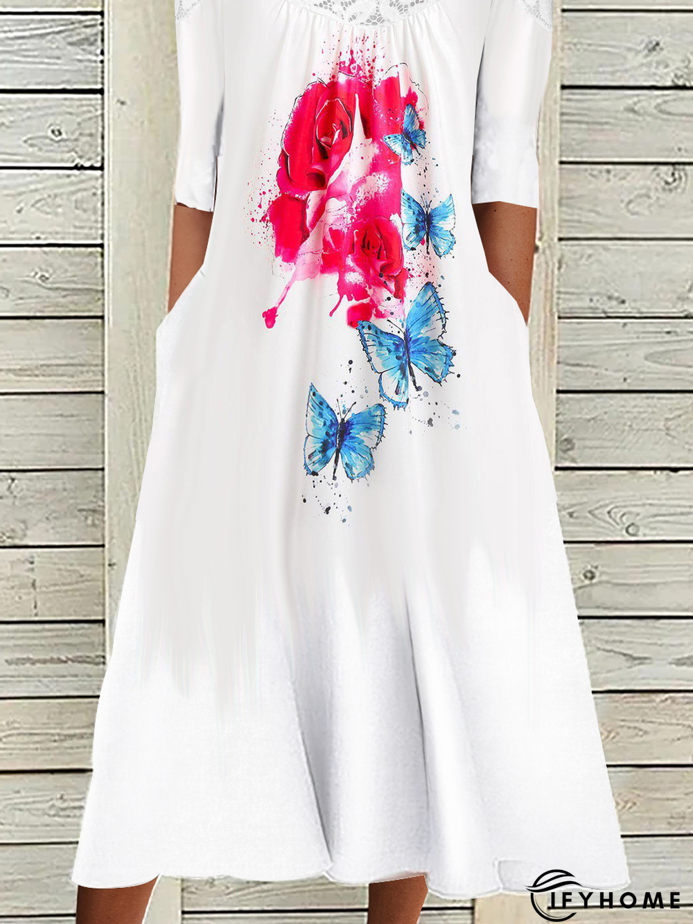 Red Floral Jersey Casual Lace Dress | IFYHOME