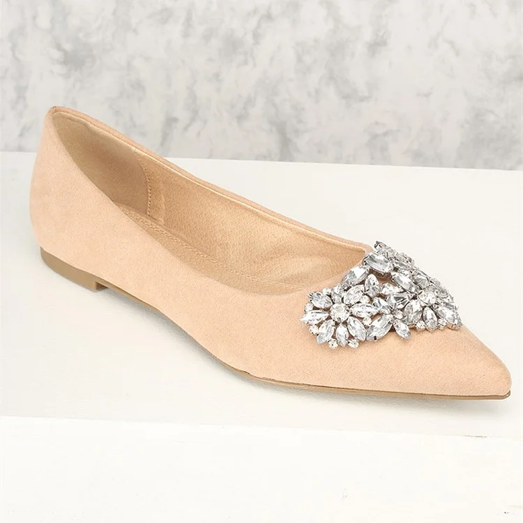 Nude Pointed Toe Comfortable Flats with Rhinestone for Women |FSJ Shoes