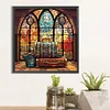>SALE<5D DIY Full Round Drill Diamond Painting Mountain River Stained Glass 40x40cm