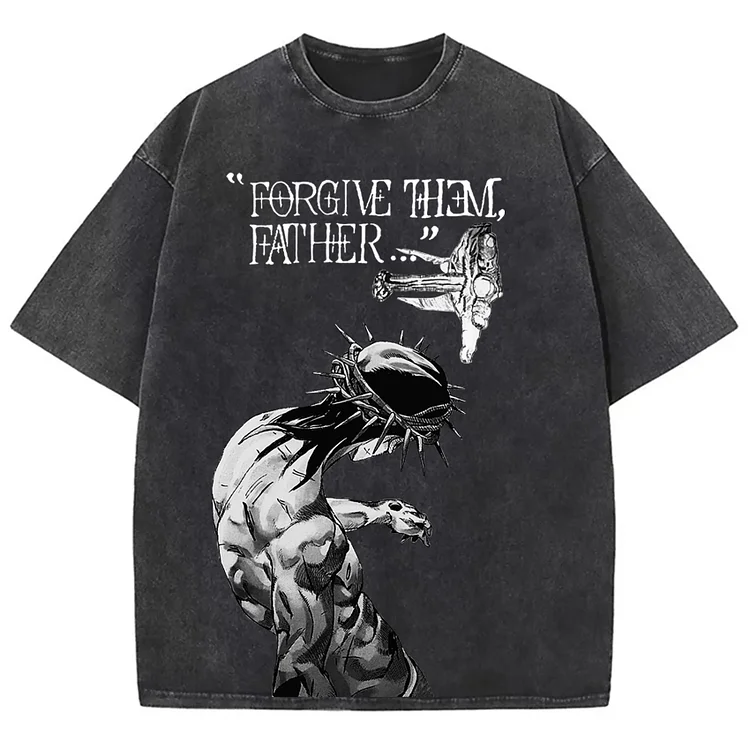 Street Casual Forgive Them, Father Printed Washed T-Shirt