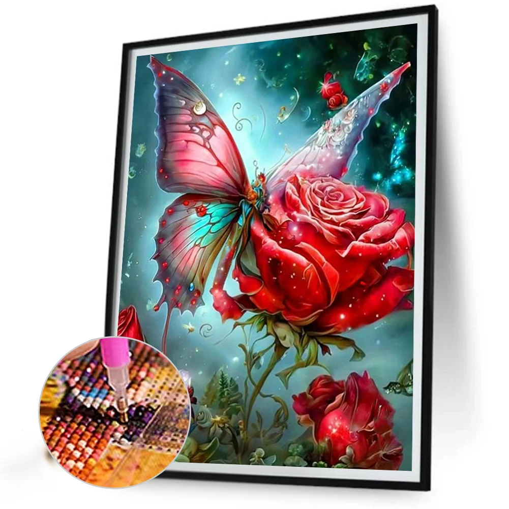 Partial AB Diamond Painting - Full Round Drill - Butterfly Rose(Canvas|45*55cm)