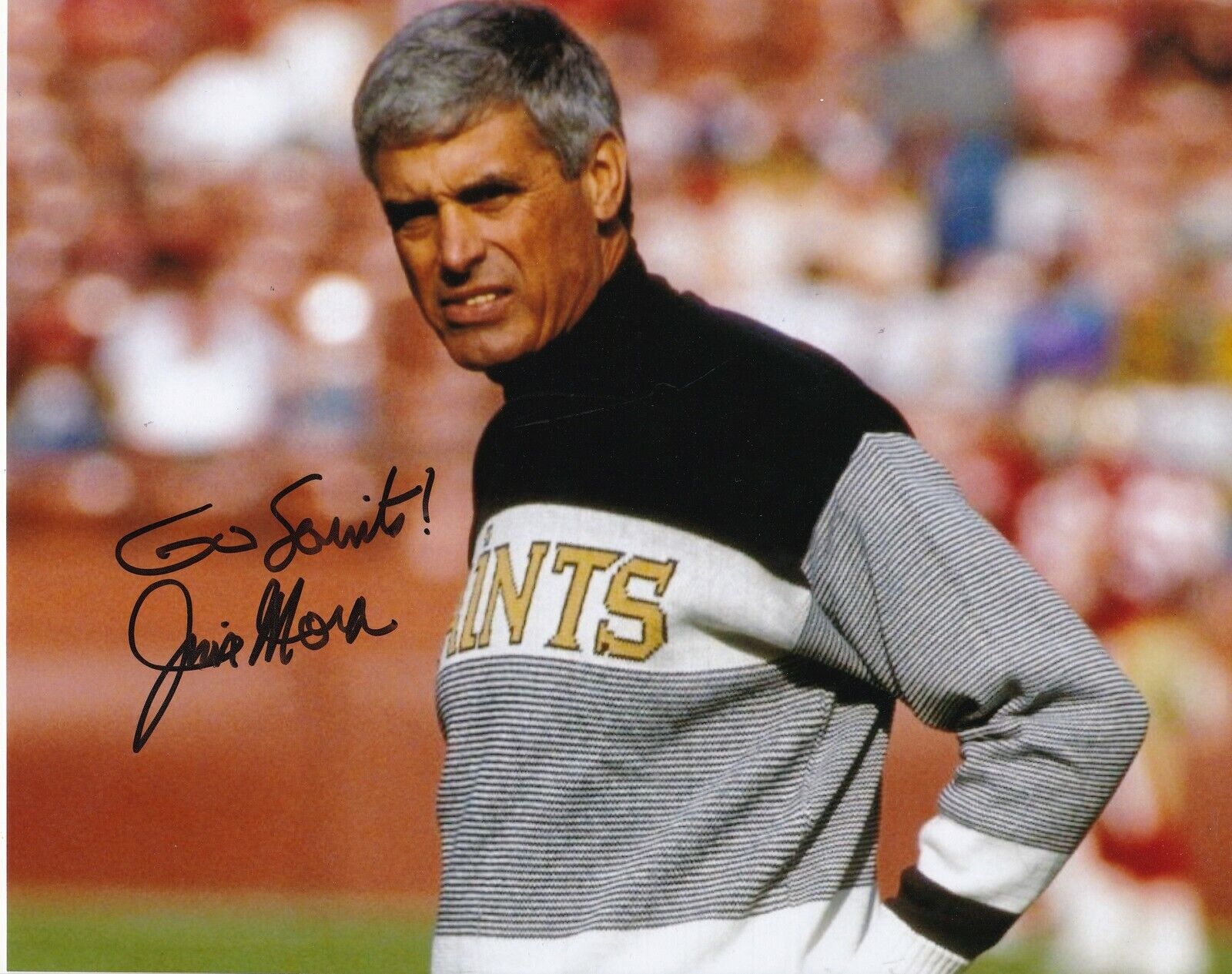 JIM MORA NEW ORLEANS SAINTS ACTION SIGNED 8x10