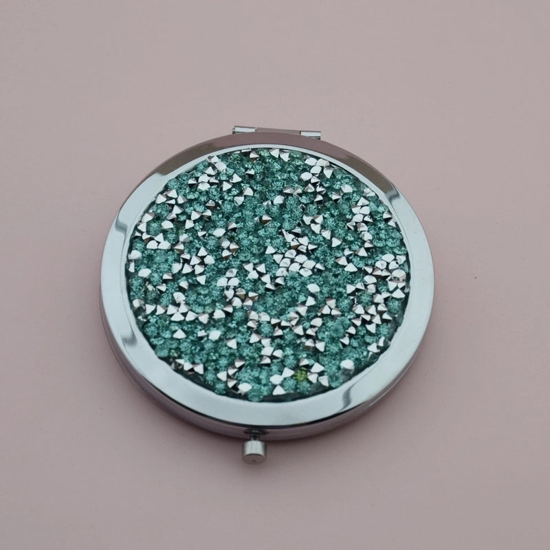 Retro Crystal Stick-on Round Double-sided Portable Mini Mirror
