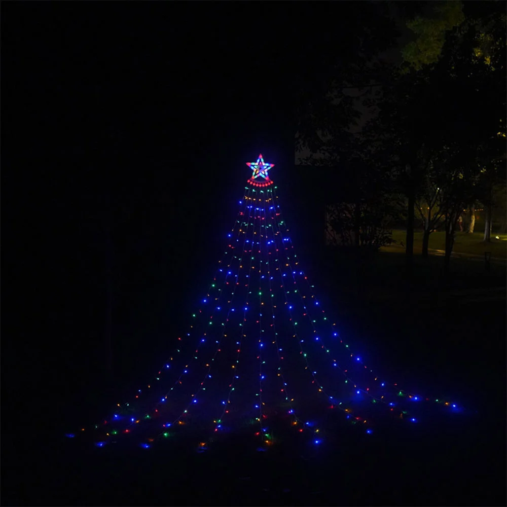 LED pentagram waterfall Christmas remote control hanging tree string lights