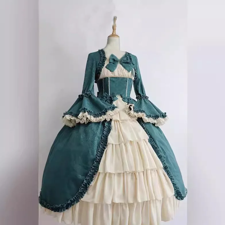 Uveng Uveng Retro Gothic Court Dress Side Collar Waist Thin Spliced Bow Design Ladies Dress Dress