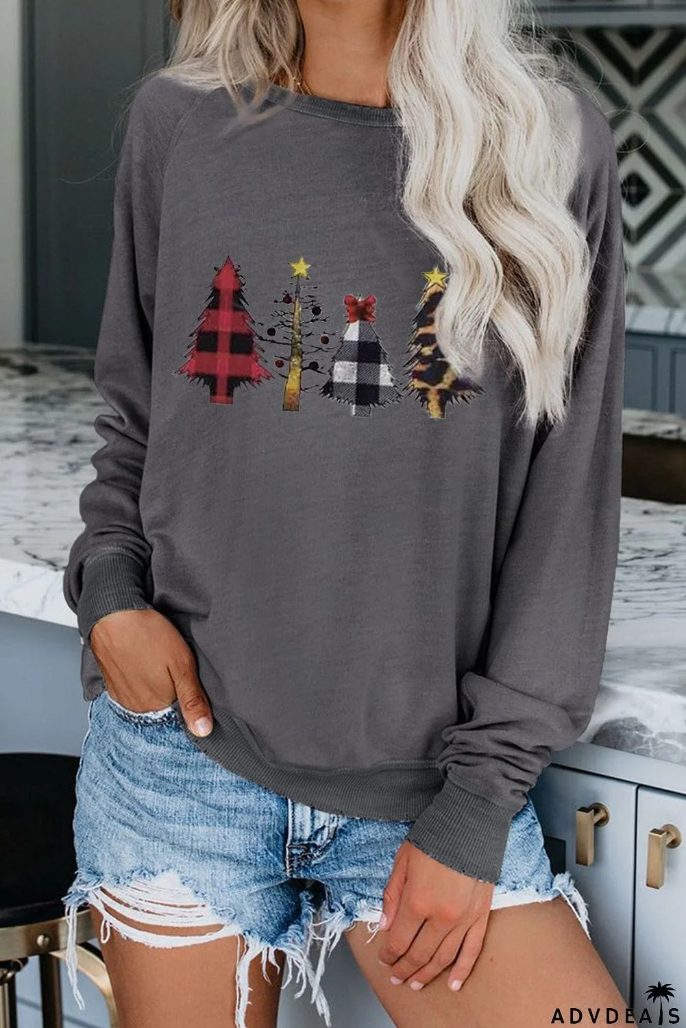 Crew Neck Santa Claus Print Sweatshirt