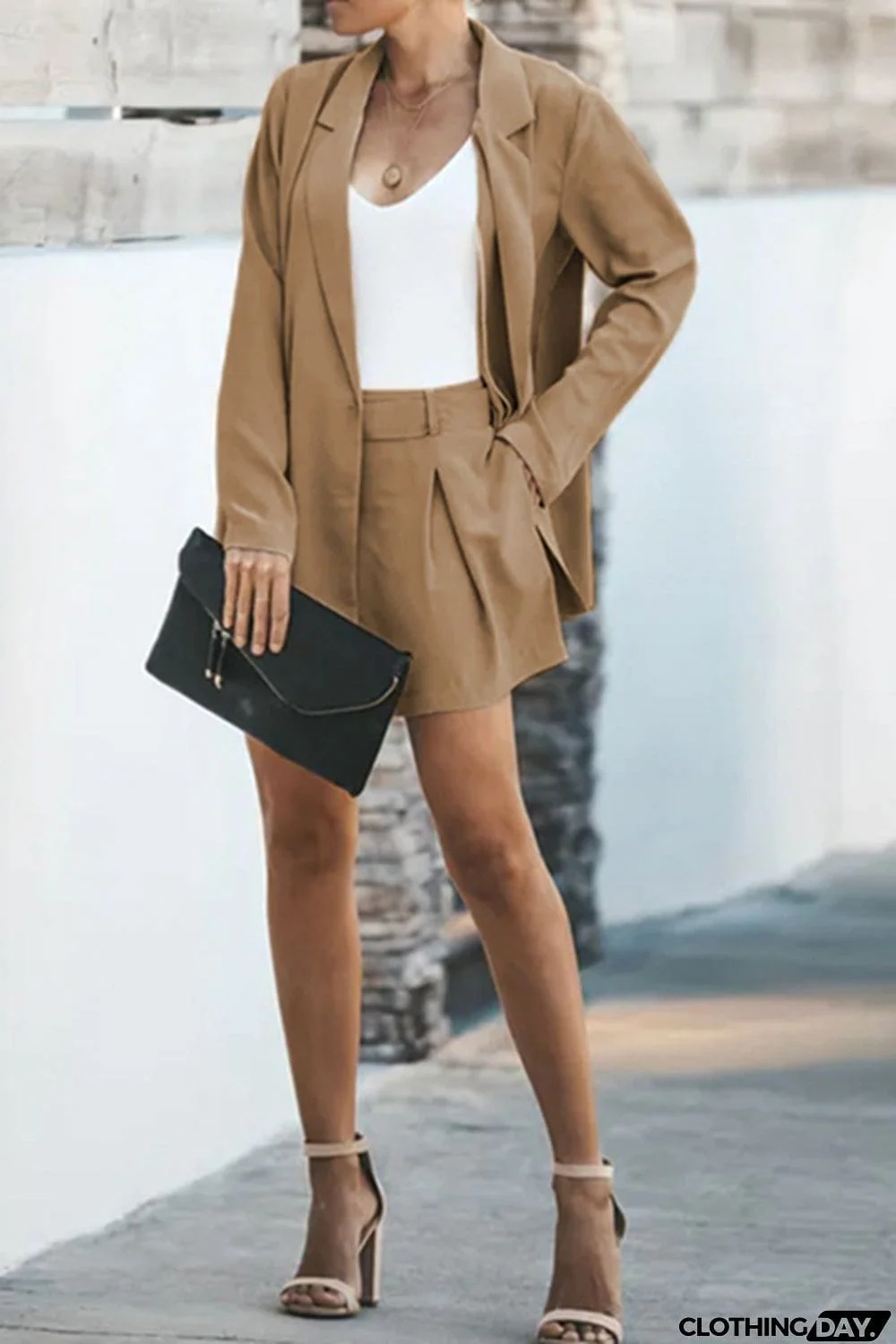 Longline Blazer and Shorts Set with Pockets