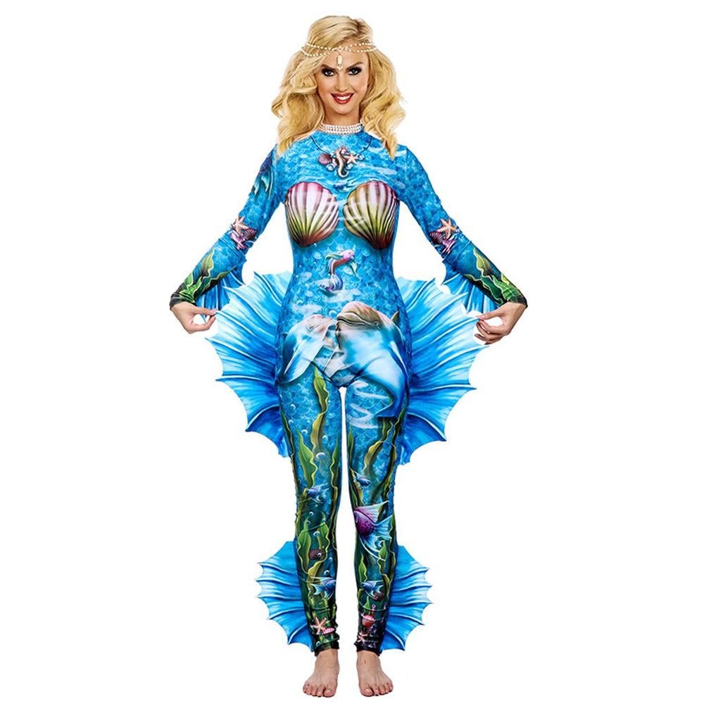 Performance costume props blue mermaid bodysuit-Pajamasbuy