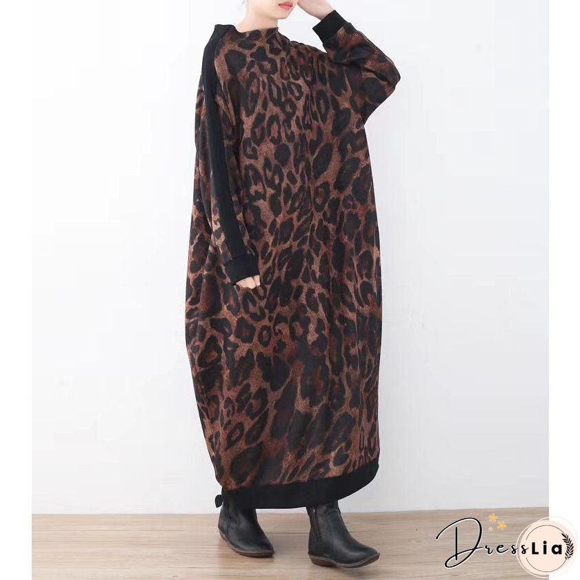 Vintage Khaki Knit Dresses Trendy Plus Size Patchwork Winter Dress
