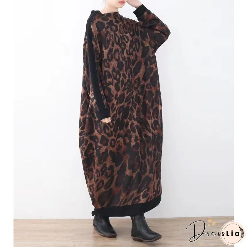 Vintage Khaki Knit Dresses Trendy Plus Size Patchwork Winter Dress