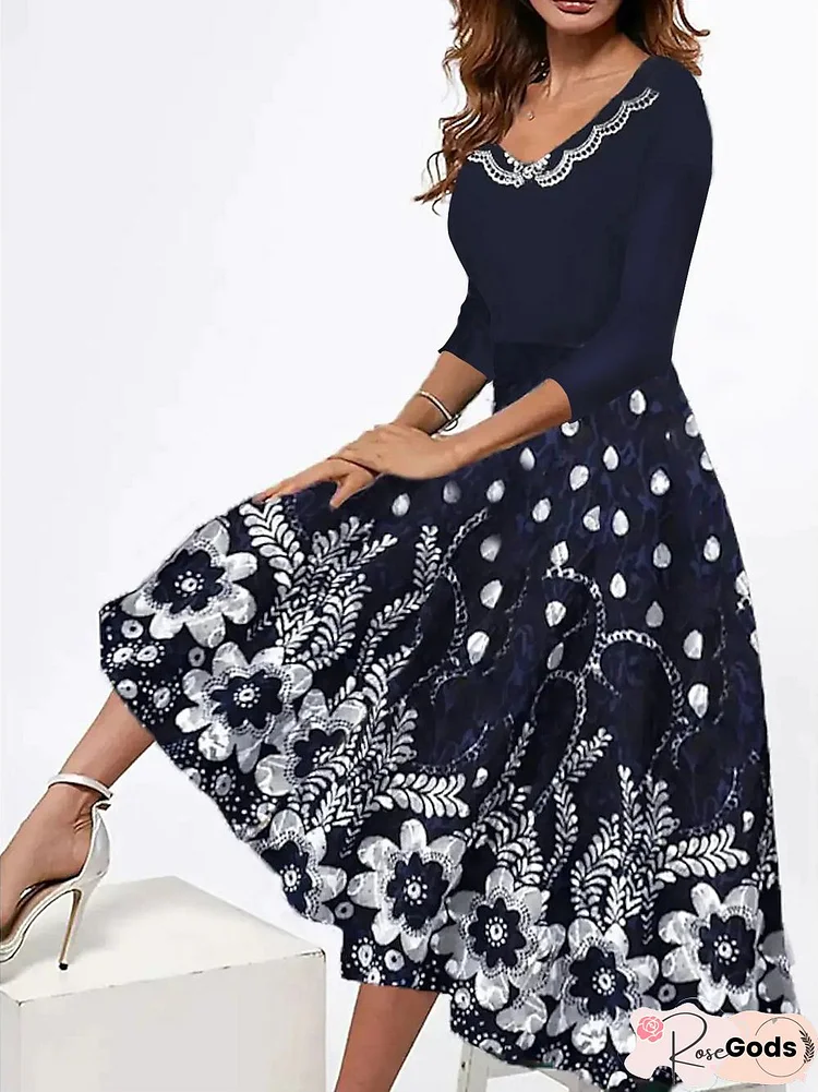 Elegant V Neck Floral Dresses