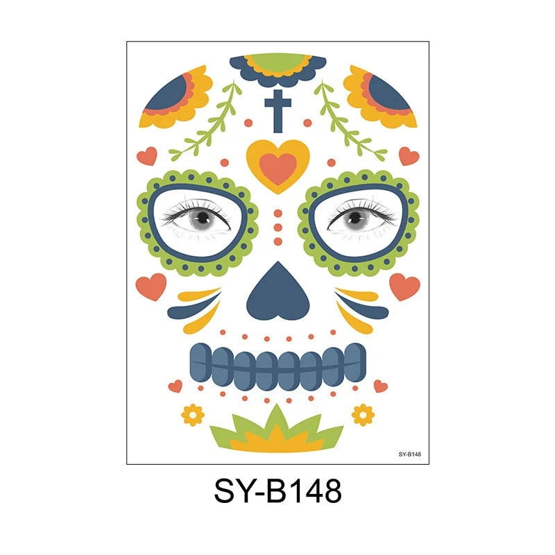 Facial Makeup Sticker Special Waterproof Face Tattoo Day Of The Dead Skull Face Dress Up Halloween Temporary Tattoo Stickers