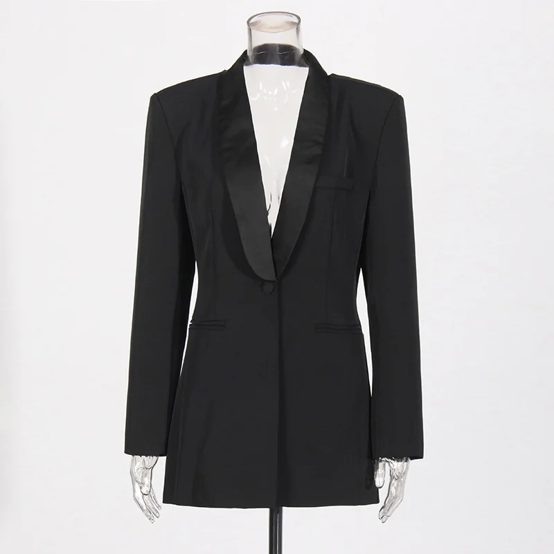 Zingj Congyuan Wind Sexy Deep V Suit 2025 Summer New Temperament Hollow Back Design Solid Color Suit Jacket Woman