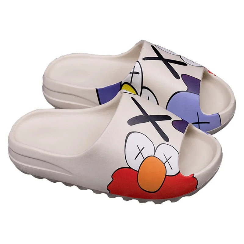 HUCHAO 2021 Summer New Men's Slippers Thick-Soled Non-Slip Sandals Female Graffiti Casual Home Beach Slippers EVA Cartoon Shoes
