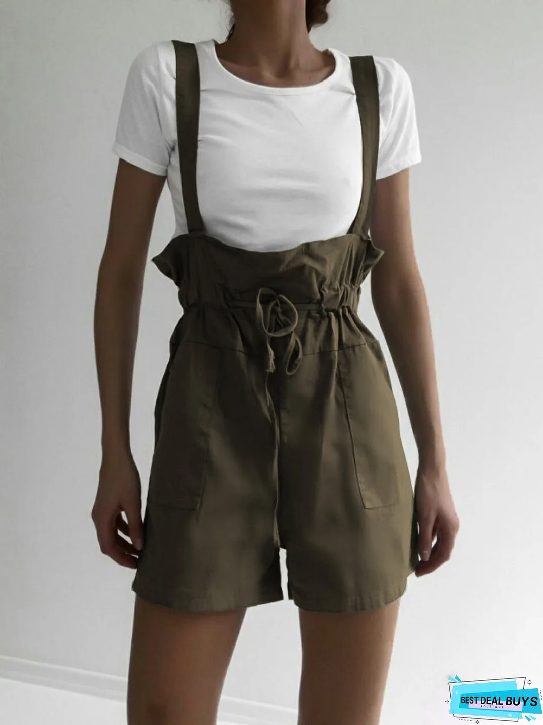 Drawstring Wide Strap Overalls with Pockets
