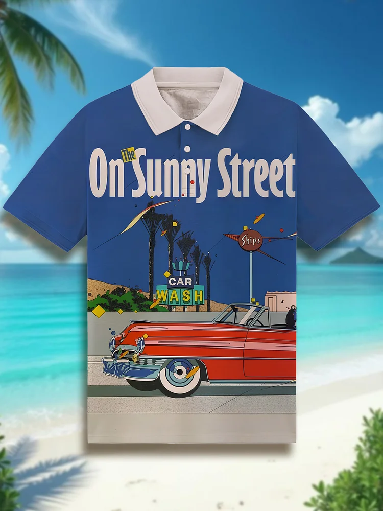 Men's On Sunny Street Art Print Polo Shirt