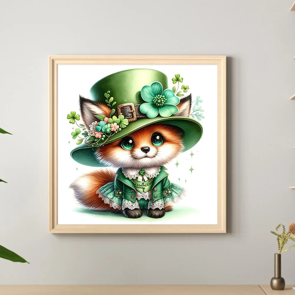 Diamond Painting - Full Round Drill - St Patrick's Clover Fox(Canvas|30*30cm)
