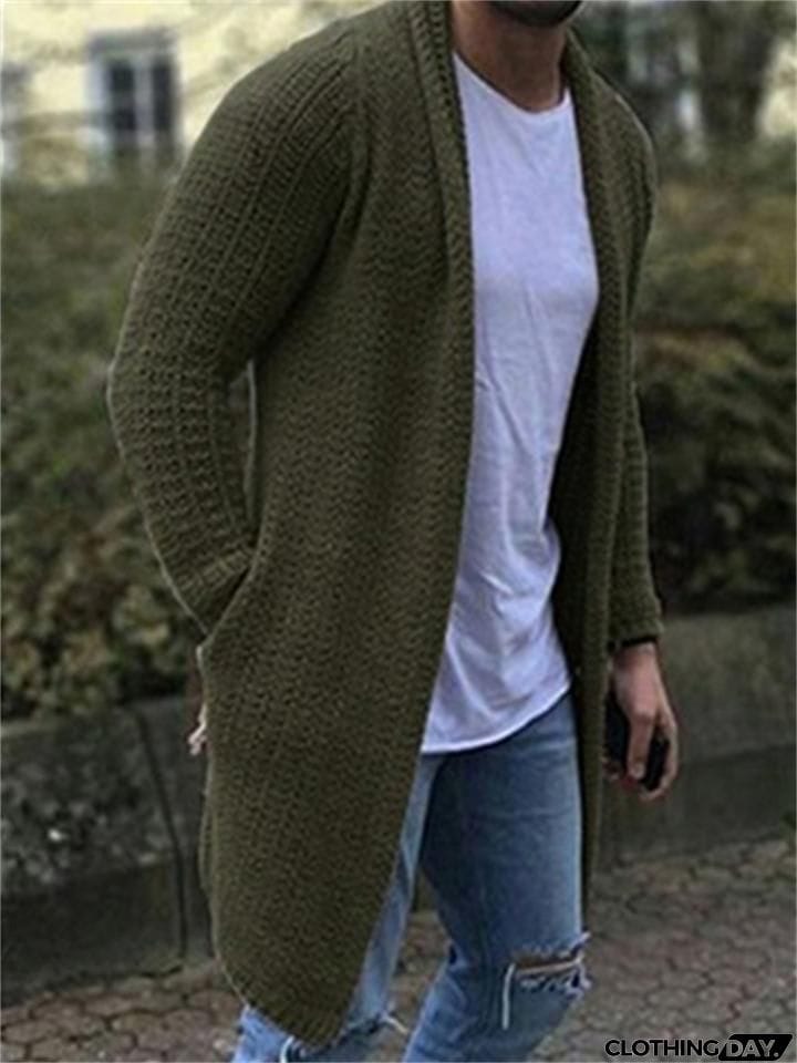 Men's Loose Open Front Long Solid Color Knitted Cardigan