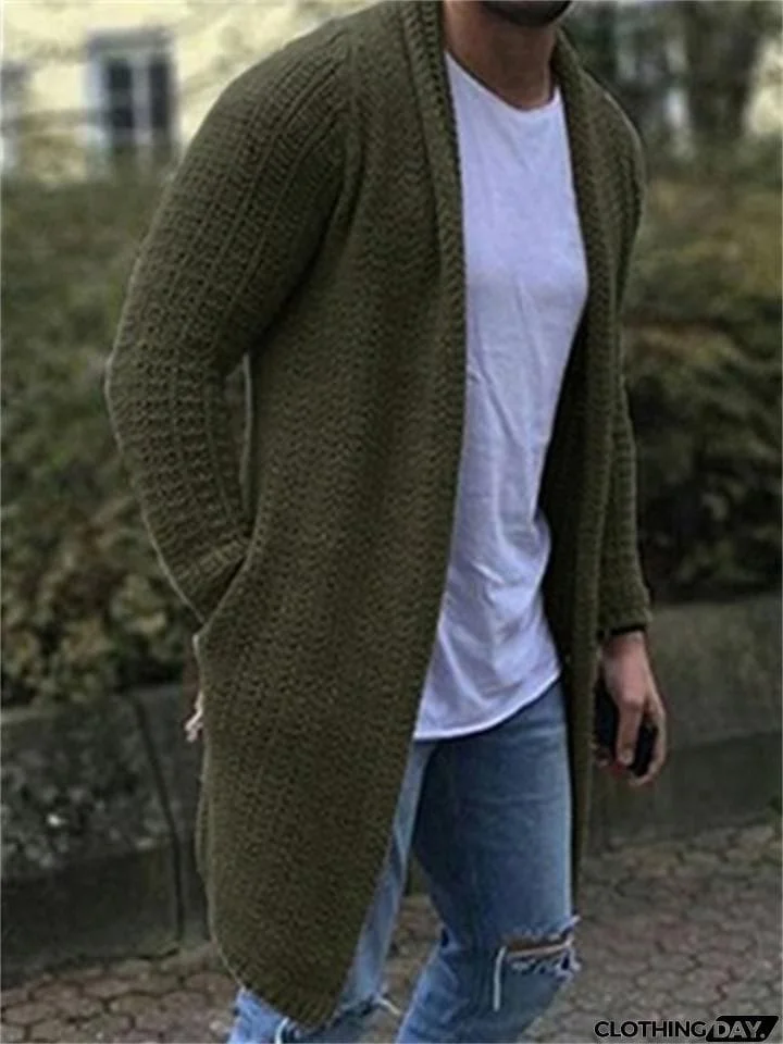 Men's Loose Open Front Long Solid Color Knitted Cardigan