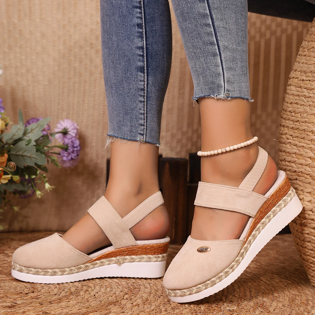 Breakj Breakj New Bag Head One Word Tight Rope Thick Soles Empty Shoes Large Leisure Slope Sandals Women