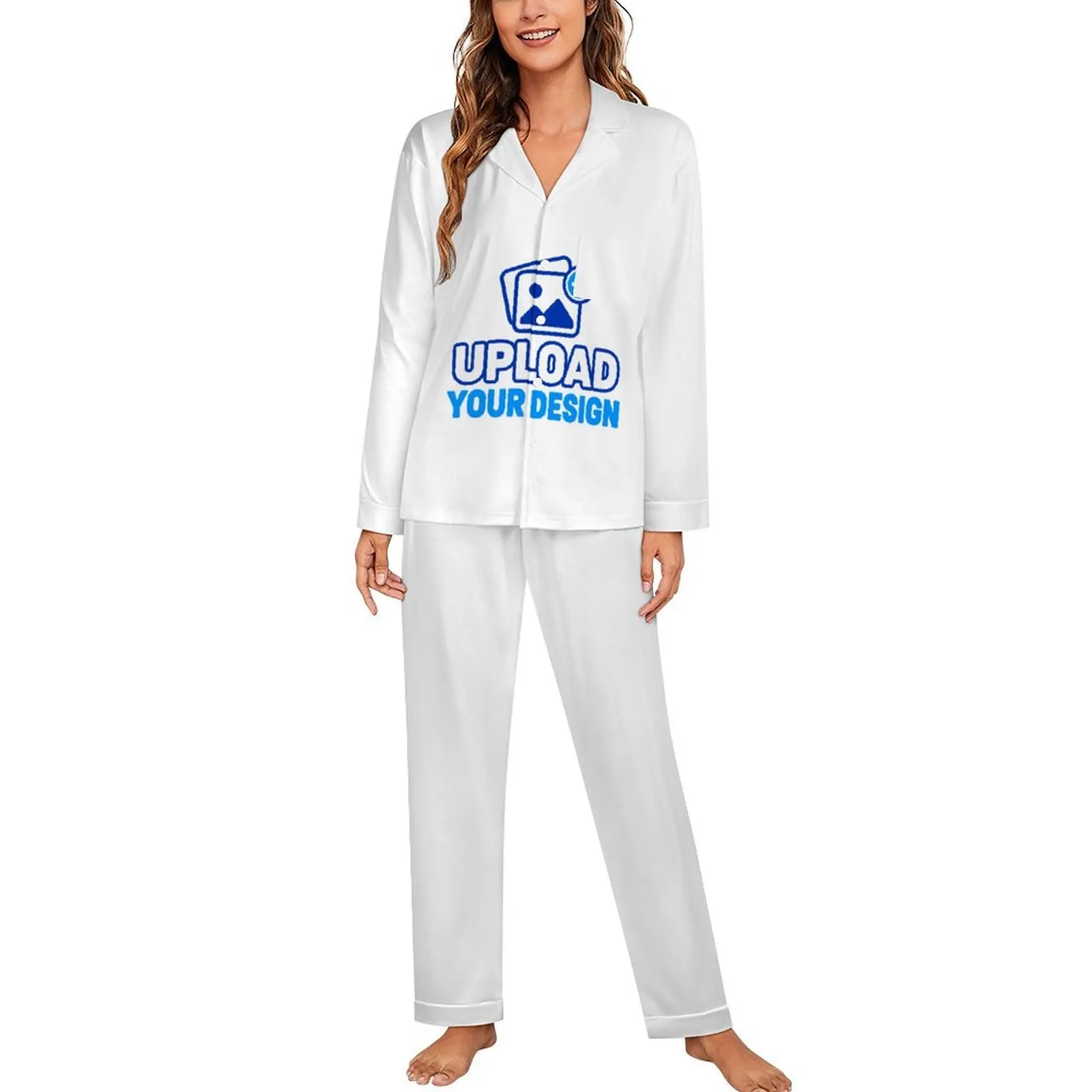 Custom Cuban-Collar Long-Sleeve Pajama Set with your uploaded design - product image
