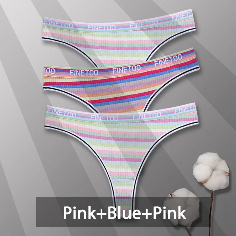 Billionm Colorful Cotton Panties for Women Sexy Striped Underwear G-string Thong Panty Female Breathable Soft Intimate Lingerie