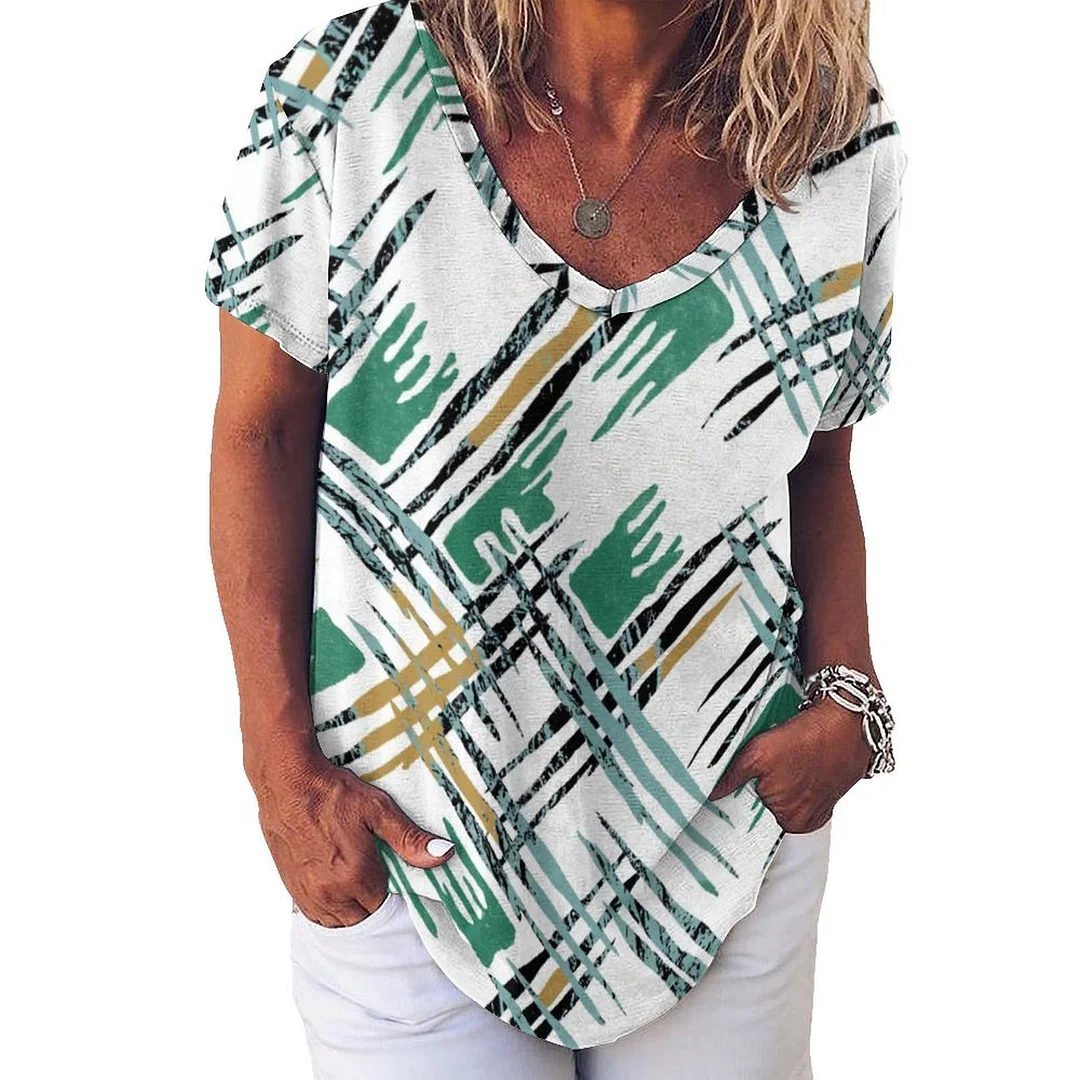 Style & Comfort for Mature Women V-neck Short Sleeve Casual T-shirt for  Women Printed with Pattern Green, Black, Vintage, Graffiti