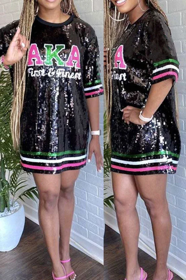 Patchwork Letter Sequined Boyish Mini Dress