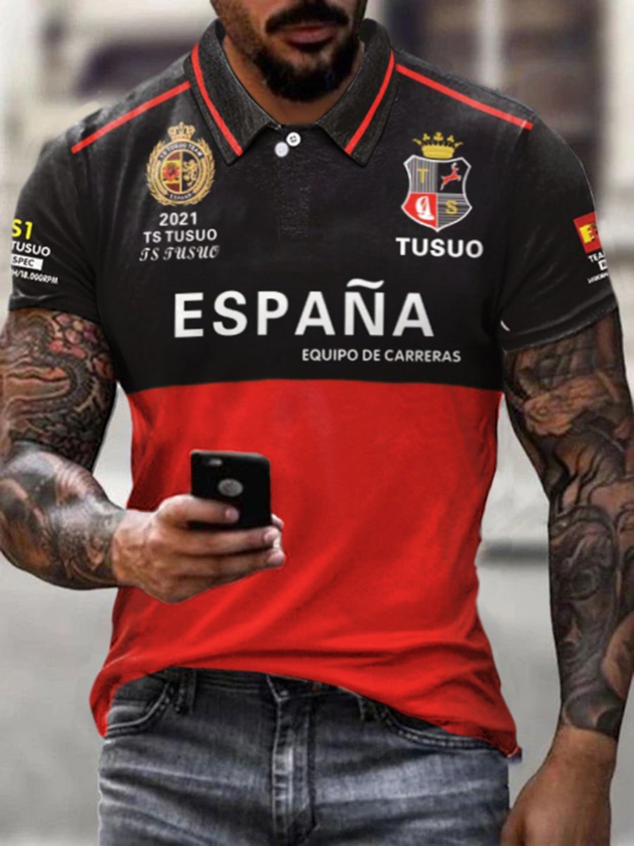 men's red stitching embroidery polo short sleeve -07