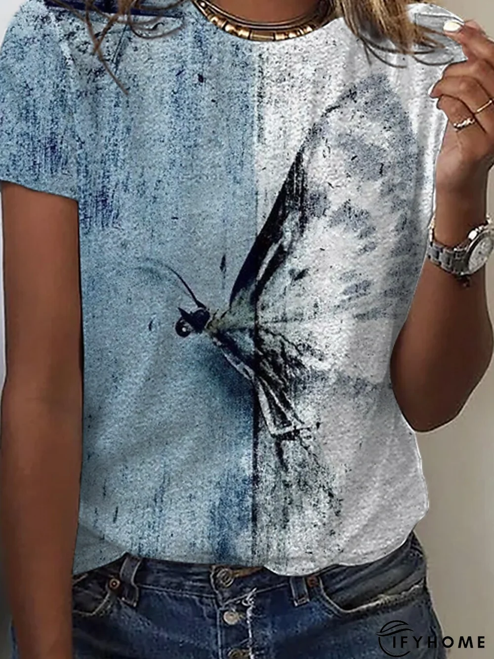 Casual Butterfly Crew Neck T-Shirt | IFYHOME