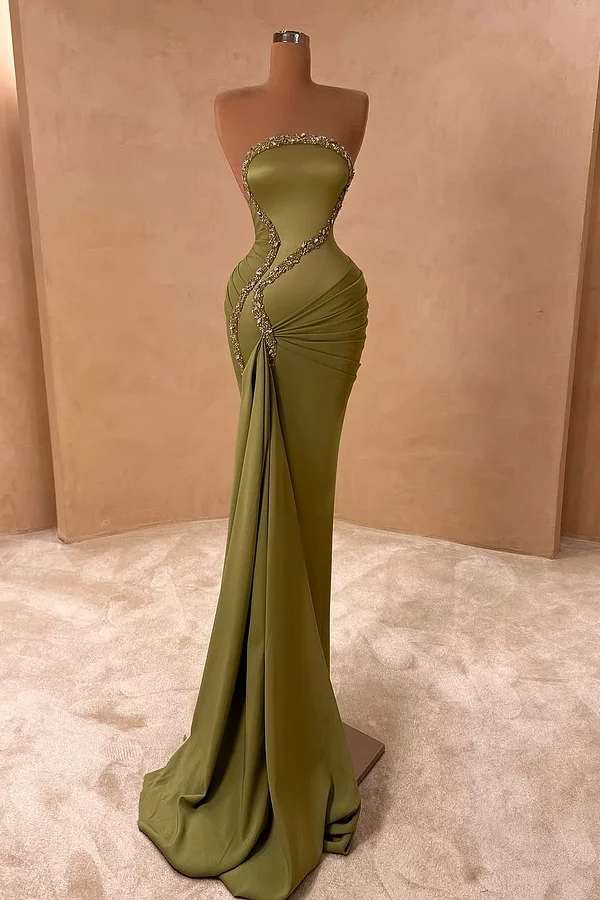 Daisda Strapless Sleeveless Beads Mermaid Prom Dress