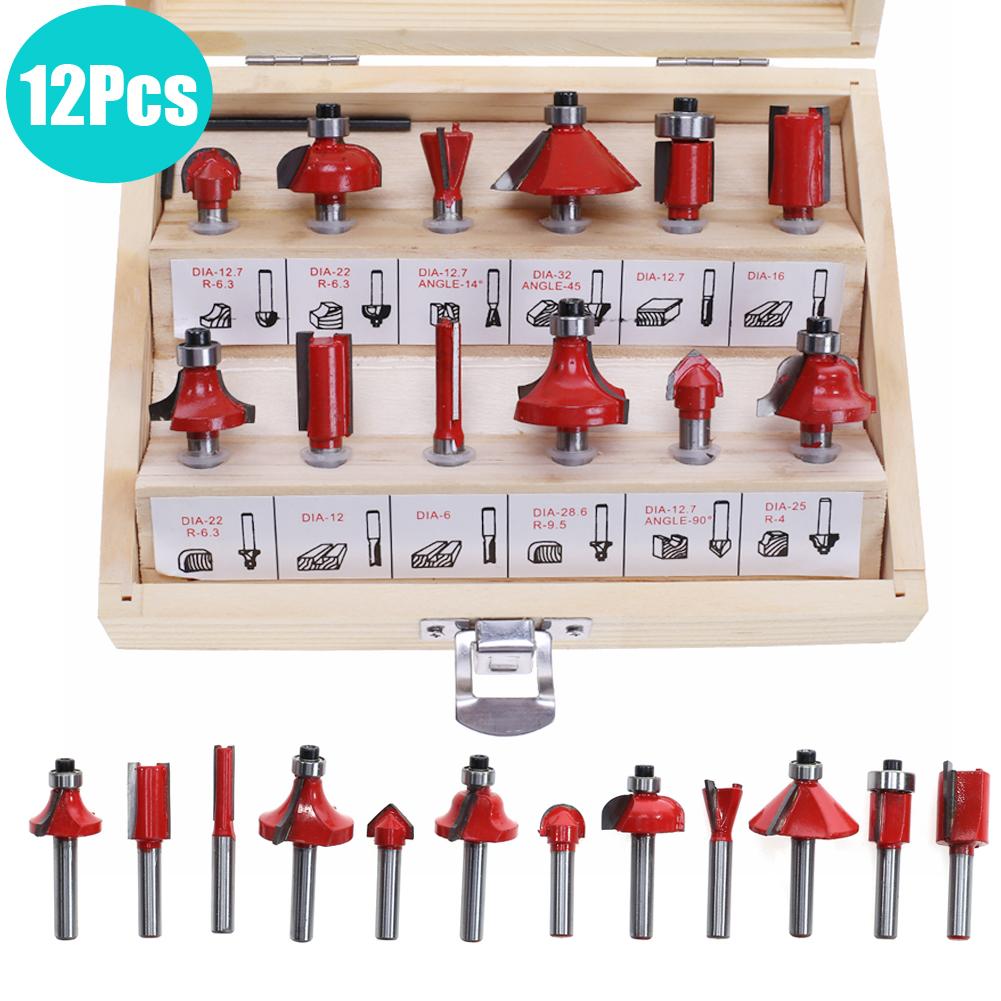 

12 pcs Router Bits Set Carbide Tipped 1/4\\\ Shank with Wooden Box Tools, 501 Original