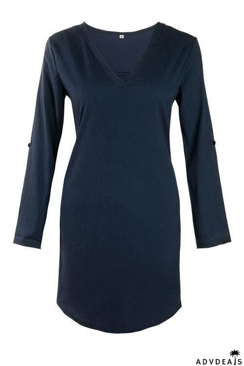 V Neck Asymmetry Design Casual Mini Dress