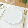 10 Pack | 6" White Hard Plastic Dessert Plates with Gold Ruffled Rim, Heavy Duty Disposable Salad Appetizer Dinnerware