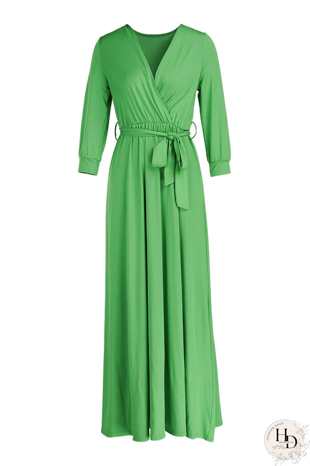 Rose Red Fashion Casual Solid Bandage V Neck Long Sleeve Dresses