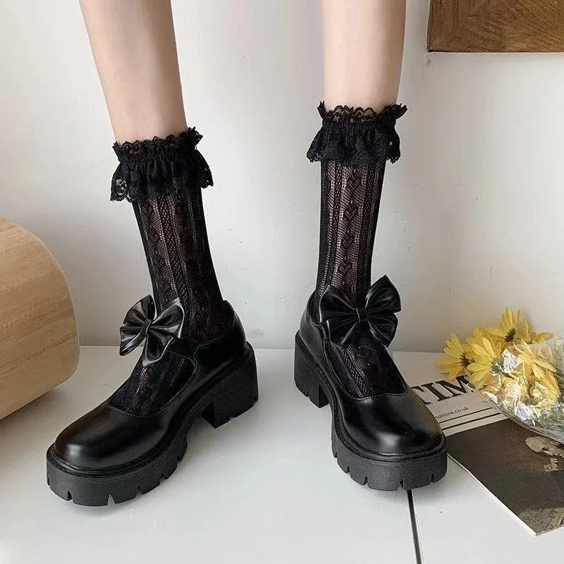 Platform Lolita Shoes Women Leather Pumps Student Round Toe High Heels Shoes Japanese Style Mary Jane Shoes College Student 2021