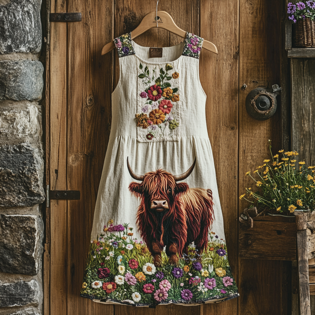 Cute Cow Floral Print Dress