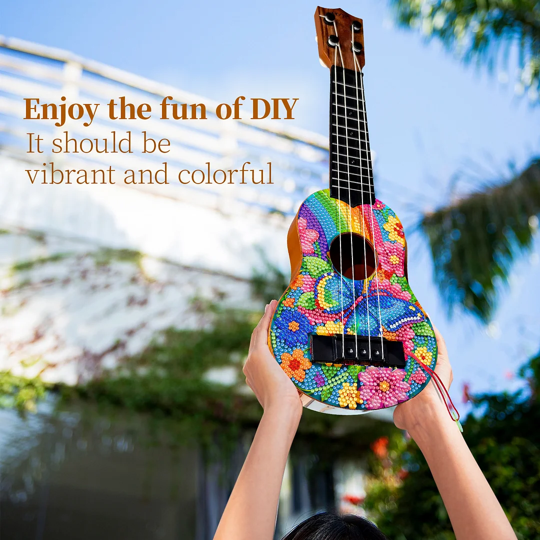 DIY Wooden Guitar Diamond Art Ornament Unique for Musicians (Rainbow Buttefly)