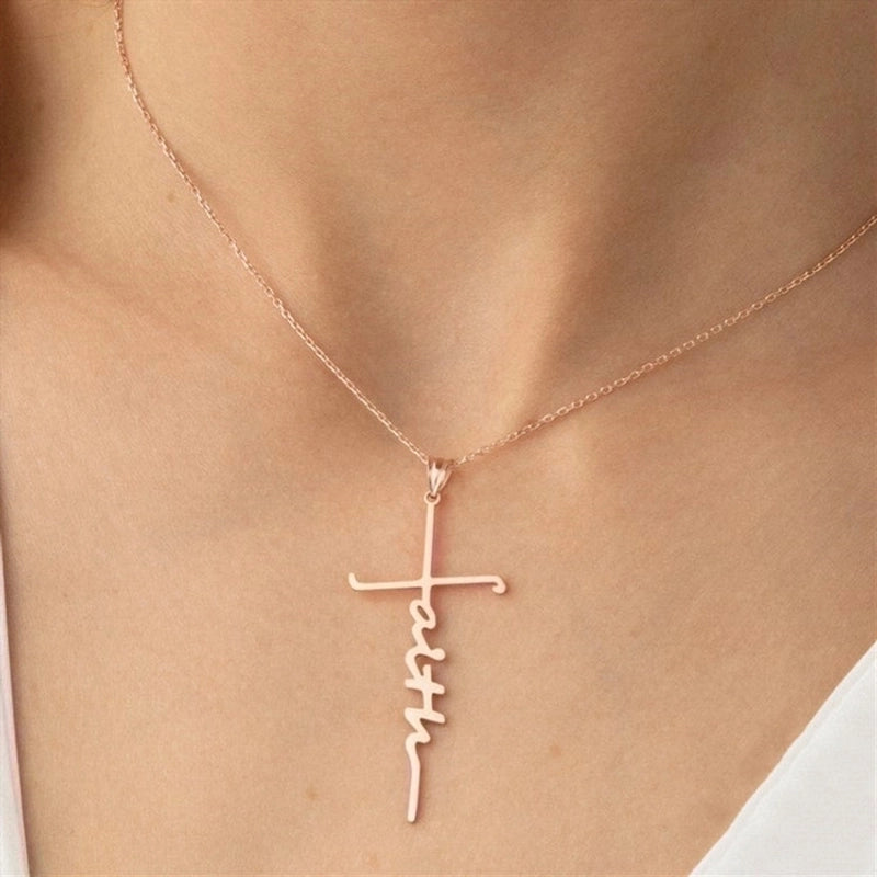 Stainless Steel Titanium Steel Minimalist Plating Hollow Out Cross Letter Pendant Necklace