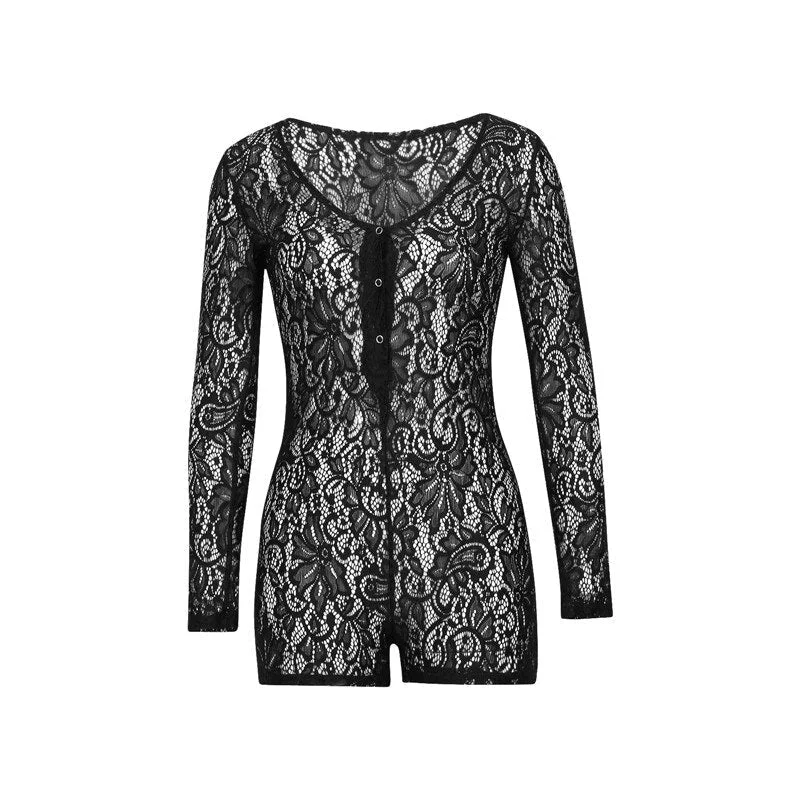 hirigin Women Sexy adult Jumpsuit Romper Sleepwear Lace hollow Shorts Sleeve V Neck Bodycon Bodysuit pajamas Rompers Pants New 712-1