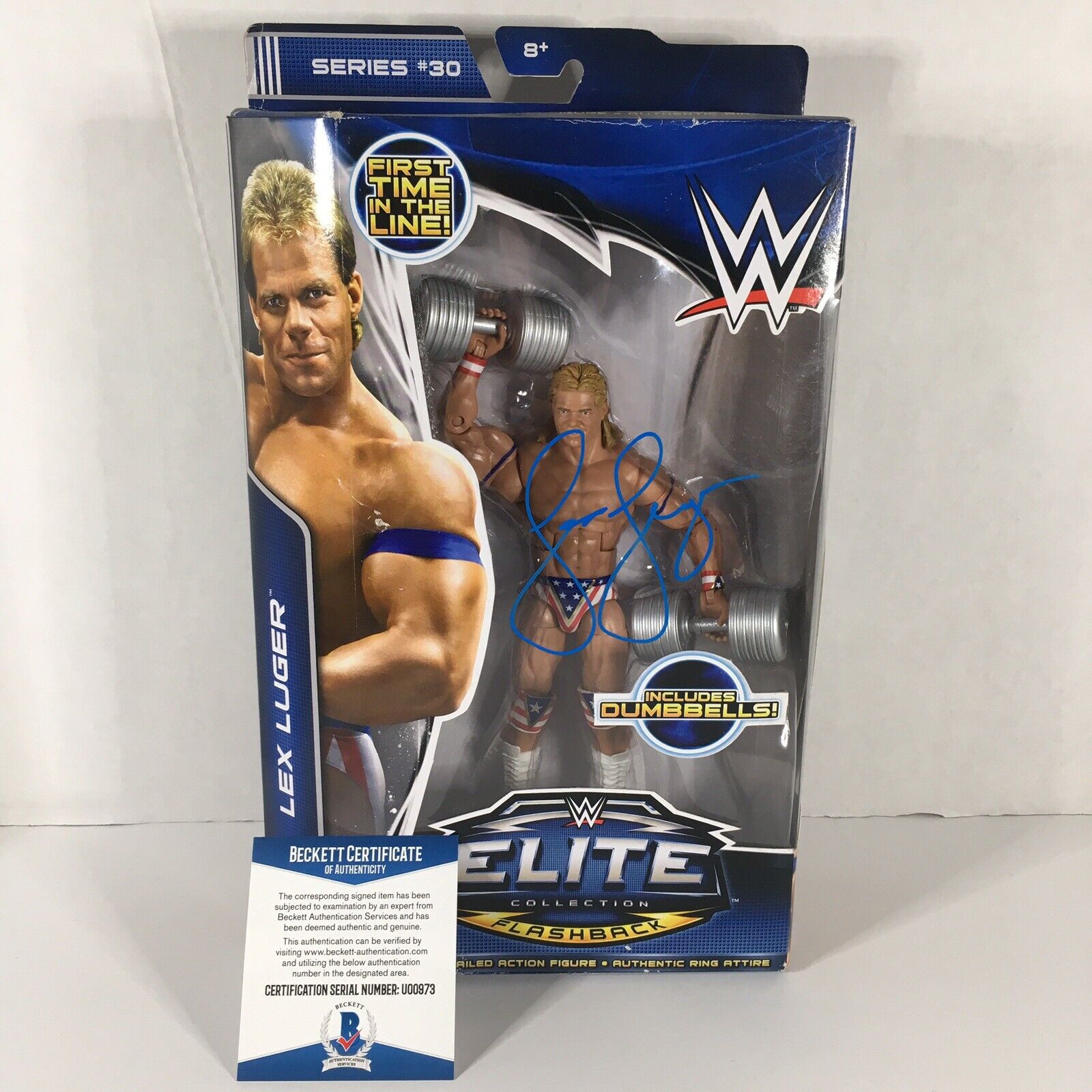 Lex Luger Signed Elite Mattel Flashbacks 30 WWE WCW WWF Damaged Box BECKETT BAS