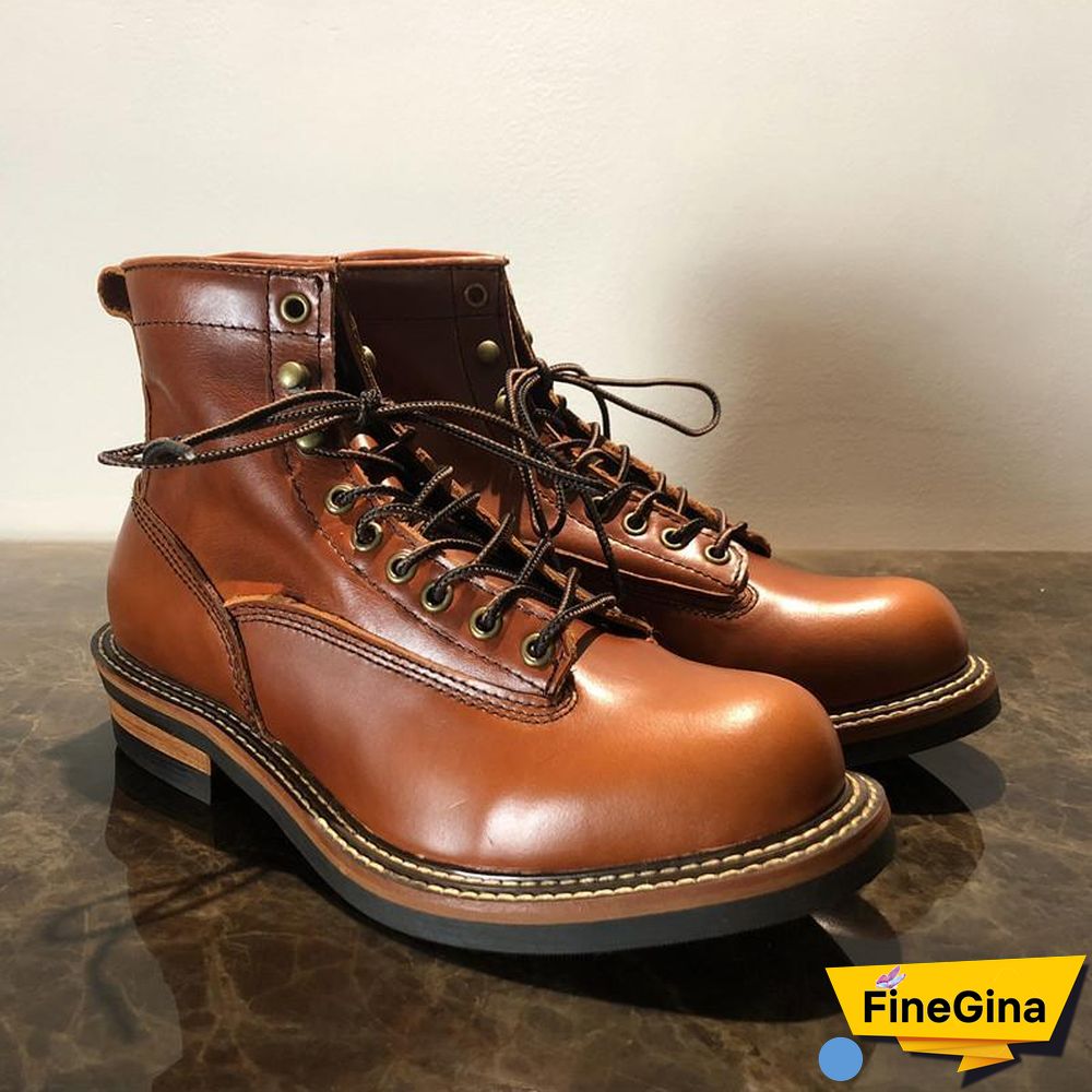 Vintage Lace-Up New Genuine Leather Platform Men Ring Black Red Ankle Boots Dress Work Casual Motorcycle Boots