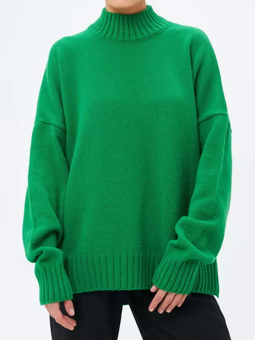 Nigikala Nigikala And Winter Half-High Collar Thread Sweater Solid Color Cover Loose Casual Knitwear