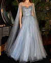 Elegant Tulle Beaded Cape Sleeve Gown